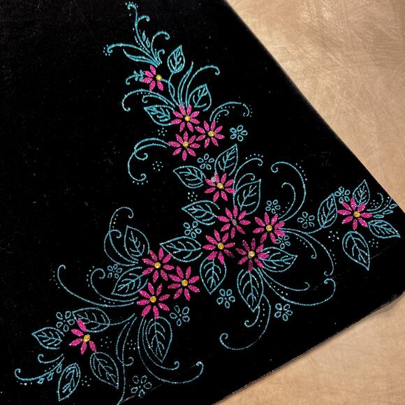 Vintage 90s Black Velour Floral Glitter Maxi Skirt Rhinestone Whimsigoth Fairy - Picture 3 of 7